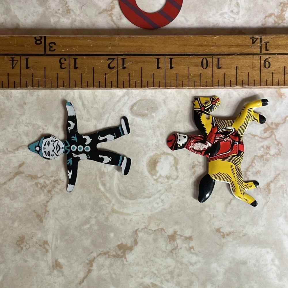 Set‎ Of 3 Tin Lithograph Cracker Jack Premium Prize Toy Horse Jockey Clown Ring